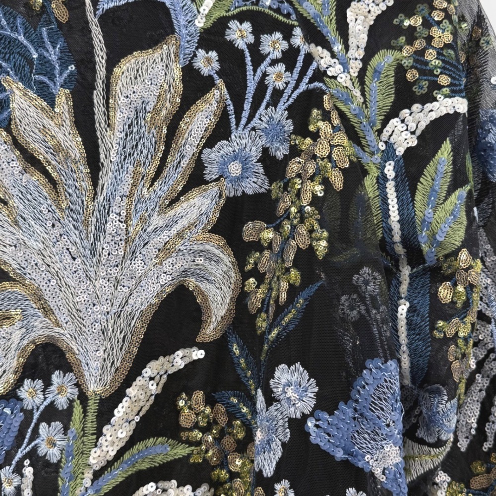 Chicos Floral Embroidered Sequin Mesh Open Front Topper Jacket Black Multi XL 3 - Picture 6 of 10